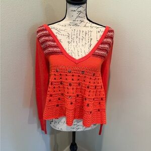 Free People Orange and Red Sweater